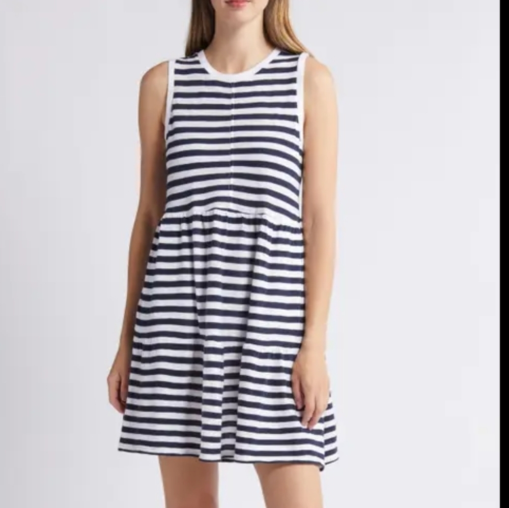 Caslon Navy & White Striped Cotton Sleeveless Dress